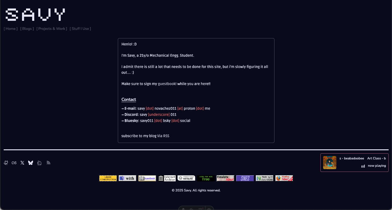 My website at the start of 2025